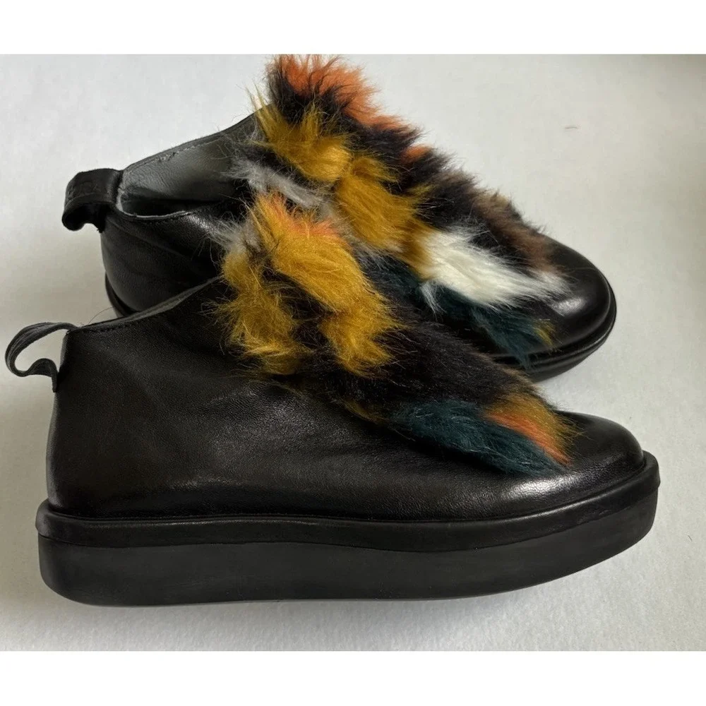 Andia Fora Black Leather Shearling Platform Sneakers‎ Womens 39 Funky Whimsygoth